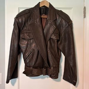 Womans vintage genuine leather motorcycle style jacket.